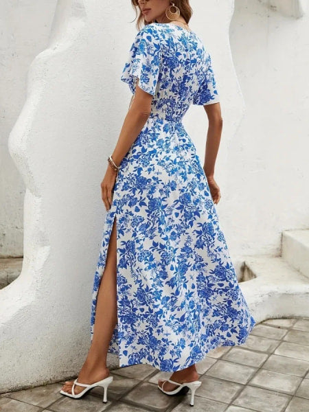 Robe cocktail fleurie longue