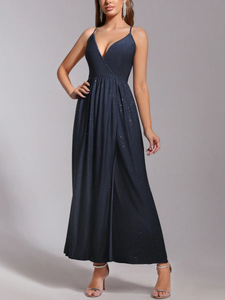 Robe cocktail longue bleu
