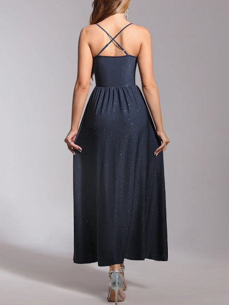 Robe cocktail longue bleu