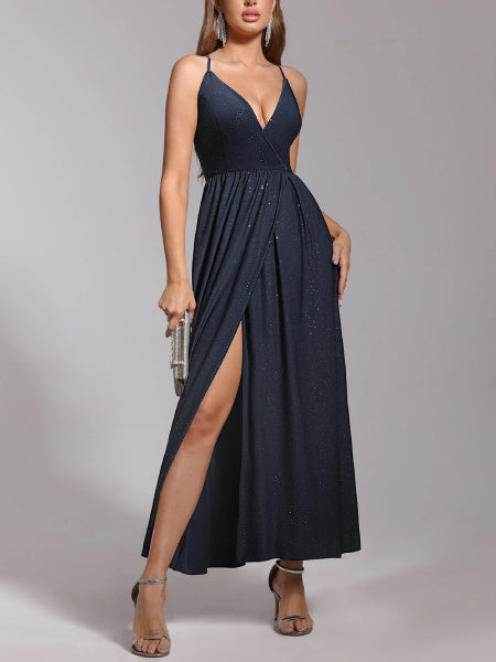 Robe cocktail longue bleu