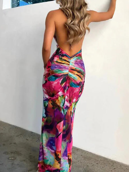 robe cocktail multicolore