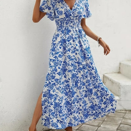 Robe cocktail fleurie longue